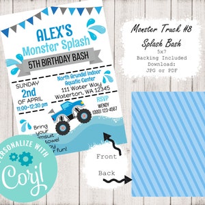 Monster Truck 5x7 Invitation ~ Monster Truck #8 Birthday ~ Birthday Party ~ Monster Truck Invitation ~ Corjl Edit & Download ~ JPG and PNG