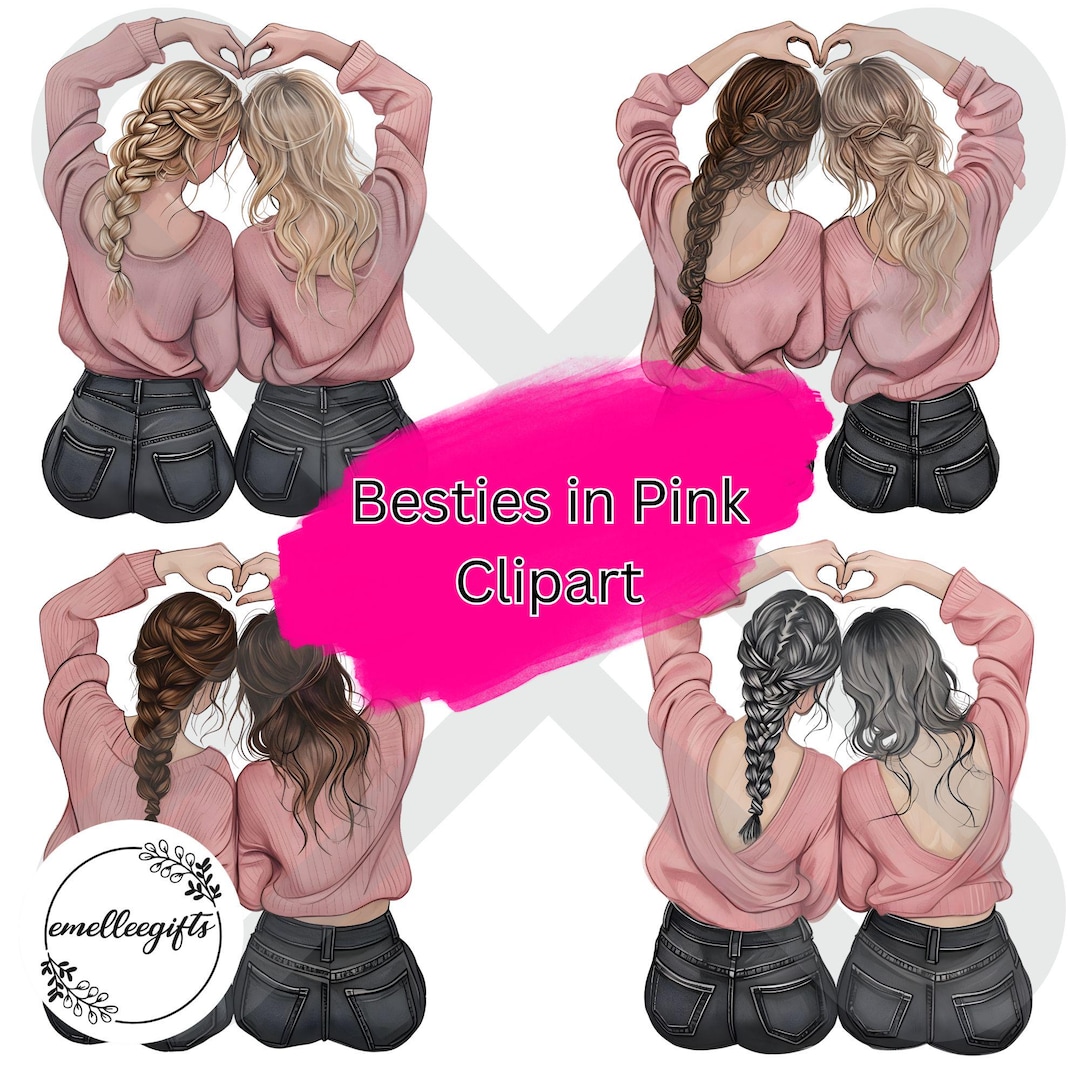 Best Friend Clipart Besties in Pink Graphics 4 PNG Included Best ...