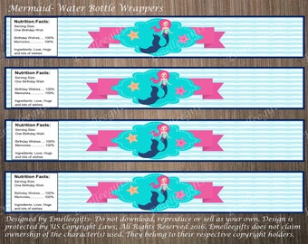 Mermaid Water Bottle Wrappers (1) ~INSTANT DOWNLOAD~