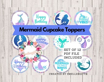 Toppers cupcake sirena ~ Download istantaneo ~ Toppers cupcake compleanno sirena ~ Toppers cupcake fai da te ~ Download digitale