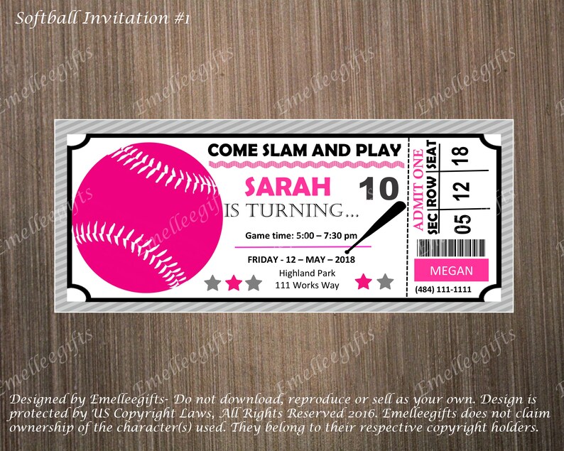 Softball Ticket Invitation 1 Etsy