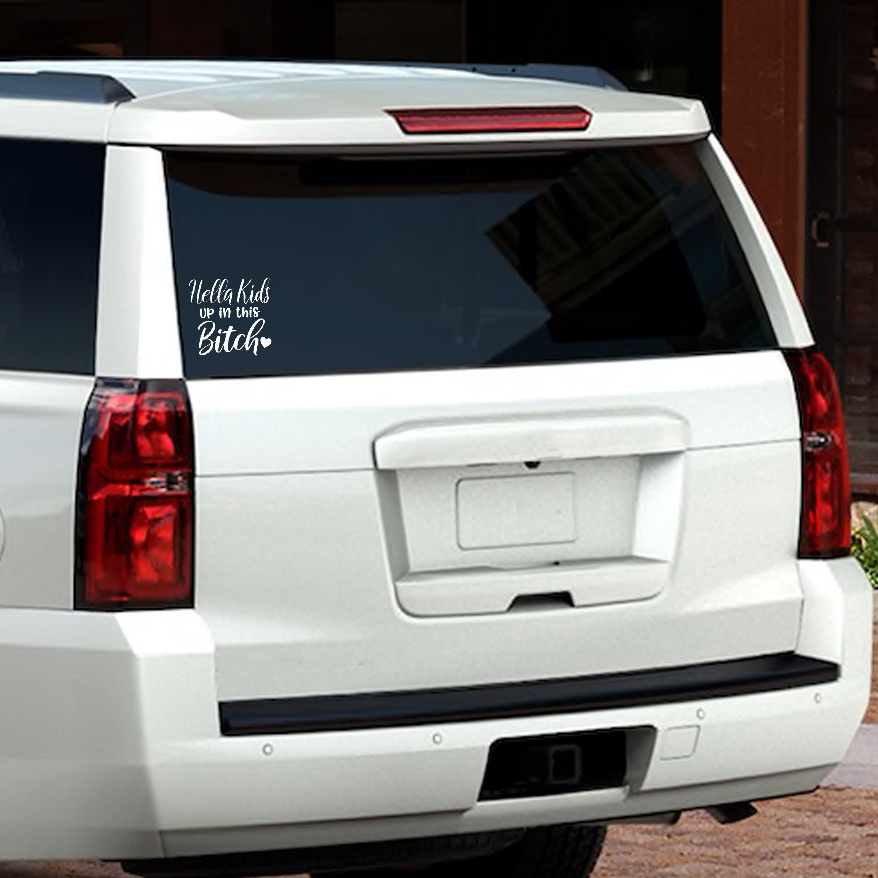 Funny 'Hella Kids In This Bitch HONK If One Falls Out' Vinyl Window Decal For Car Or Truck
