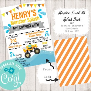 Monster Truck 5x7 Invitation ~ Monster Truck #5 Birthday ~ Birthday Party ~ Monster Truck Invitation ~ Corjl Edit & Download ~ JPG and PNG