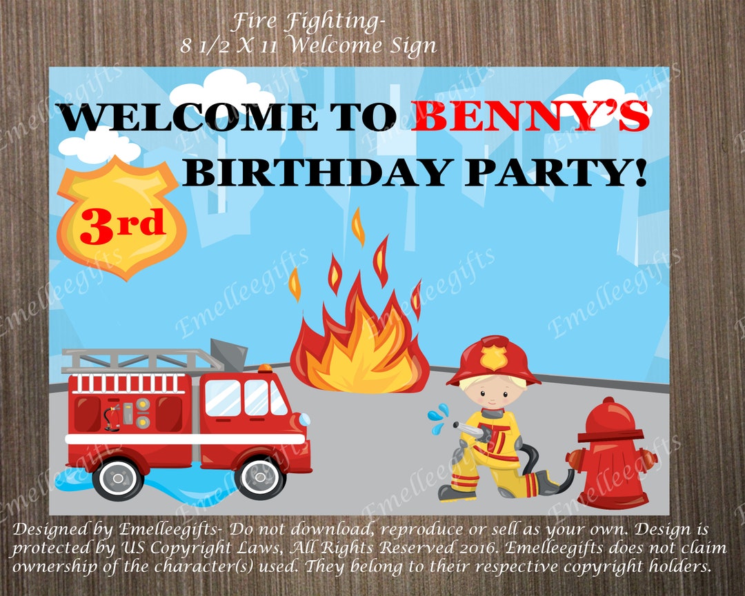 Fire Fighter Birthday Party Sign, Fireman Sign, Fire Station Birthday Party
