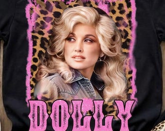 Dolly Patron PNG | Design retrô pirata dos anos 70 | Camiseta para fã de música country PNG | Arte com glitter de leopardo | Download instantâneo