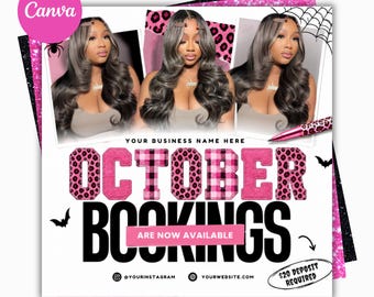 Modelo de Flyer de Reservas para Outubro, Flyer de Reservas para o Halloween, Modelo de Agendamento para Salão de Cabelo, Cílios e Unhas no Canva, Flyer para Evento de Halloween, Flyer de Promoção