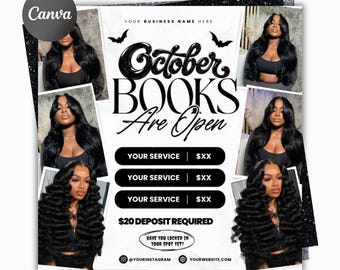 Modelo de Flyer de Reservas para Outubro, Flyer de Reservas para o Halloween, Modelo de Agendamento para Salão de Cabelo, Cílios e Unhas no Canva, Flyer para Evento de Halloween, Flyer de Promoção