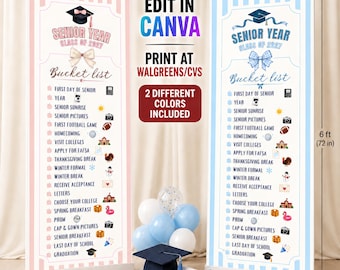 Banner para a Lista de Desejos do Último Ano do Ensino Médio, Banner de Formatura da Turma de 2027, Lista de Verificação para o Último Ano, Banner para o Último Ano, Modelo Editável, Banner Walgreens 2x6