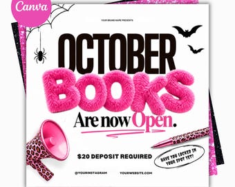 Modelo de Flyer de Reservas para Outubro, Flyer de Reservas para o Halloween, Modelo de Agendamento para Salão de Cabelo, Cílios e Unhas no Canva, Flyer para Evento de Halloween, Flyer de Promoção