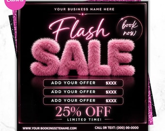 Flash Sale Flyer, Special Deal Flyer, Book Now Flyer, Flash sale, Hair Flyer, Braids, Nail Tech, Lash Tech, MUA, Wig Flyer, Canva Template