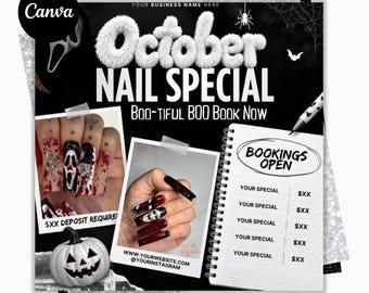 Flyer de Agendamento Especial de Unhas para Outubro, Flyer de Agendamento de Unhas para o Halloween, Flyer de Promoção de Unhas para Outubro, Flyer de Ofertas de Unhas, Agendamento de Unhas no Canva