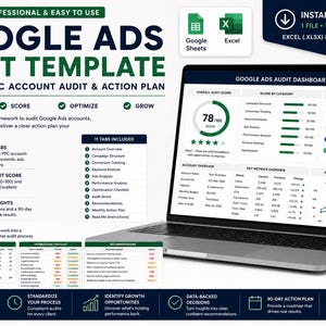 Google Ads Audit Template PPC Audit Checklist and Campaign Score Google Sheets Excel for Agencies, Freelancers and Consultants