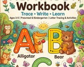 Animal Alphabet Tracing Workbook, Preschool Kindergarten ABC Handwriting (PDF Download)