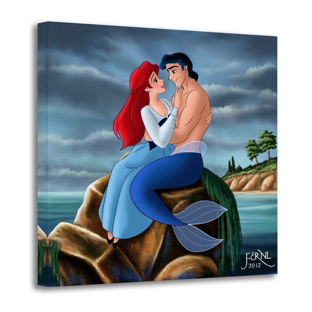 The Little Mermaid Ariel Prince Eric Canvas Print: Romantic Scene Wall ...