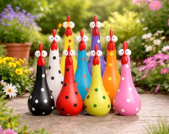 Estatua de pollo divertida de resina para jardín, decoración graciosa para el patio, figura de pollo colorida, adorno original para jardín al aire libre, regalo novedoso para él.