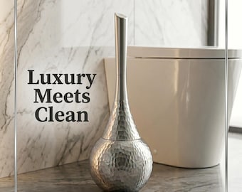 Luxury Gold Toilet Brush Set with Freestanding Base Holder, Non-Scratch Bristles