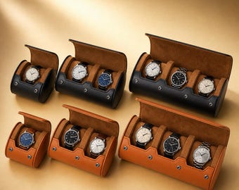 Vegan Leather Watch Roll Travel Case | 1-3 Slot Portable Watch Organizer