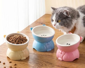 Comedero inclinado de cerámica para gatos / Comedero elevado antivómito para mascotas, base antideslizante