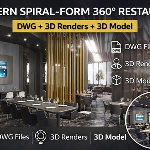 360 Spiral Restaurant Design 3D Model- Renders, Modern Luxury Interior Architecture Project, Instant Download