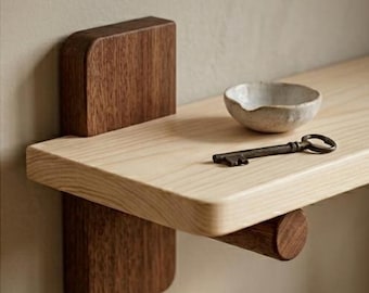 Estantes flotantes arquitectónicos bicolor: placas traseras de madera maciza con madera de pino escandinavo.