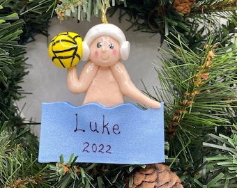 Custom Boy Water Polo Christmas Ornament Personalized Handmade Polymer Clay