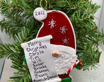 Custom Christmas Gnome with list Family Christmas Ornament Handmade Personalized Unique Polymer Clay Ornament