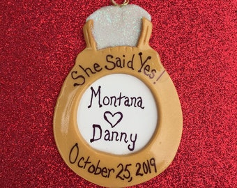 Custom Engagement Ring/Wedding Announcement Christmas Ornament Wedding Favor Personalized Polymer Clay