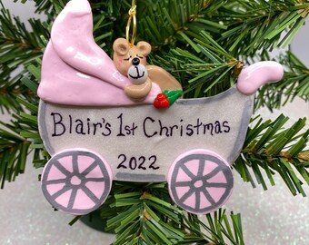 Custom Baby Girl's 1st Christmas Ornament Handmade Personalized Polymer Clay