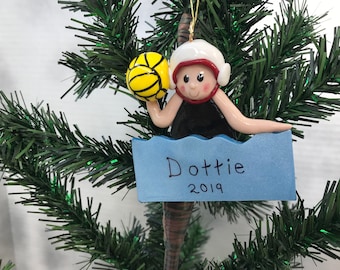 Custom Girl Water Polo Christmas Ornament Personalized Handmade Polymer Clay