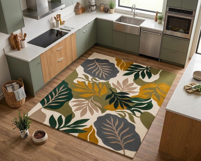 Hand Tufted Wool Botanical Leaf Area Rug, Modern Nature Inspired Carpet ...