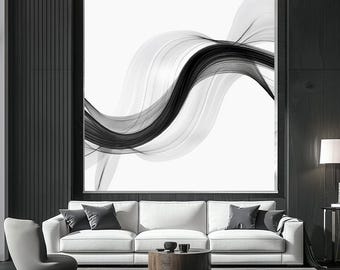 Abstract Wave Roller Blind | Black White Modern Window Shade | Minimalist Fabric Blind | Blackout or Standard | Custom Size Decor