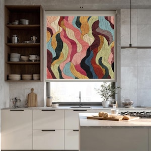 Custom Abstract Roller Blind, Colorful Wavy Window Shade, Modern Geometric Decor