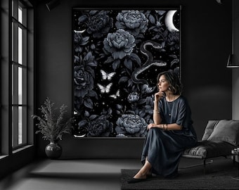 Gothic Snake Floral Roller Blind | Dark Botanical Window Shade (Blackout/Standard)