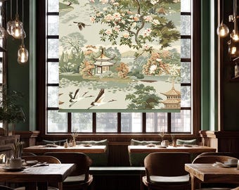 Japans Paraplu-rolgordijn | Raamschaduw met oosterse bloemen | Op maat gemaakt Aziatisch decor