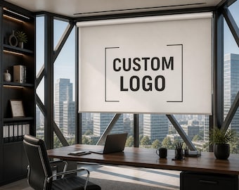 Individuelles Logo Rollo | Personalisierte Jalousie für Büro | Business Branding Vorhang | Minimal Modernes Verdunkelungsrollo