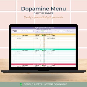 ADHD Daily Planner Google Sheets | Dopamine Menu Task Tracker | Executive Function Tool for Neurodivergent Adults