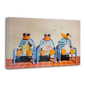 Three Ducks Sunglasses Pool Lounge Canvas Print – Cartoon Summer Wall Art Poster