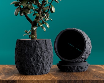 Stone Texture Planter with Twist-Lock Drainage Tray | Modern Minimalist Indoor Pot