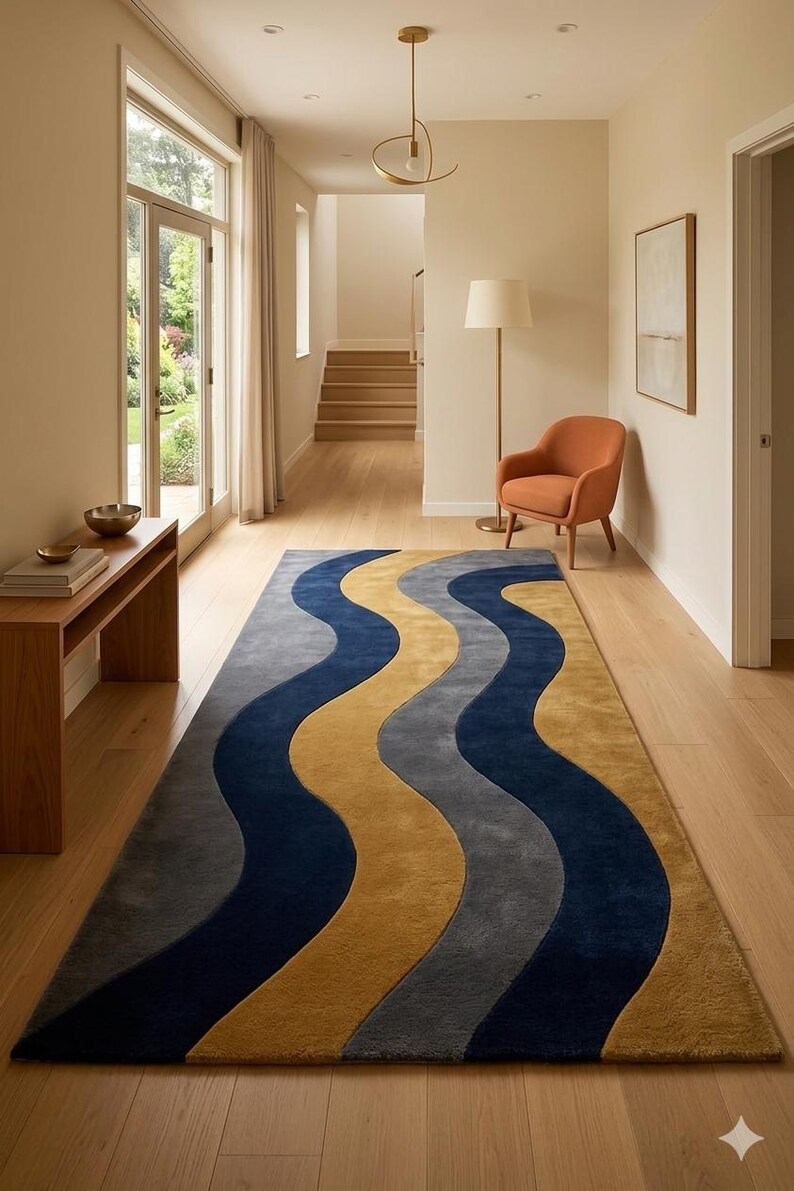 Mid Century Modern Wavy Hand Tufted Rug, Large Abstract Waves Area Rug ...