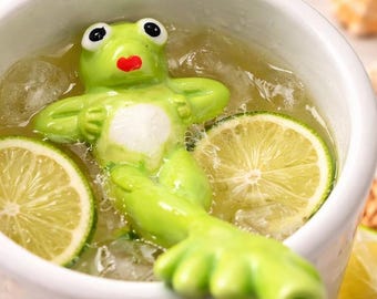 Ręcznie robiona ceramiczna słomka w kształcie żaby, wielokrotnego użytku, ekologiczny dodatek do napojów
