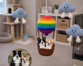 Móvil de ganchillo para bebé, globo aerostático arcoíris, decoración para habitación infantil con temática de perros, decoración para cuna