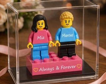 Custom Brick Figure Couple, Personalized Mini Block People Keepsake, Handmade Portrait Decor