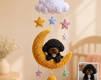 Aangepast gehaakt huisdiermobiel, Moon Stars Cloud hangend decor, handgemaakt huisdierliefhebbercadeau
