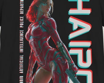 Camiseta Cyberpunk con IA / Mujer Cyborg HAIPD, Camiseta Futurista de Ciencia Ficción
