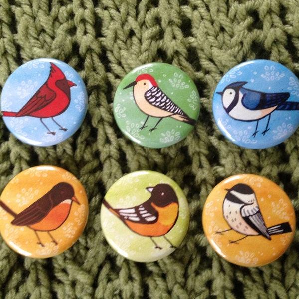 North American Birds Button Pack: animals, woodland, kawaii, gift, party favor, pins, pinned-back button, accessories, patches