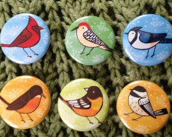 North American Birds Button Pack: animals, woodland, kawaii, gift, party favor, pins, pinned-back button, accessories, patches