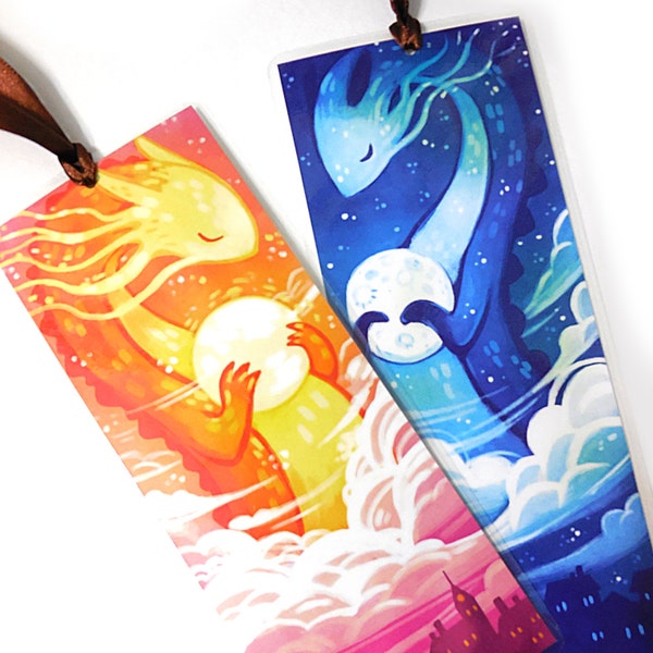 Sun & Moon Dragon Bookmarks, Illustrated bookmark,  unique bookmarks