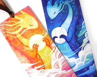 Sun & Moon Dragon Bookmarks, Illustrated bookmark,  unique bookmarks