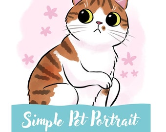 Pet portrait: custom simple pet portrait art, cat portrait, dog portrait, cartoon, pet art, cute pet art, custom gift, 8.5 by 11 art