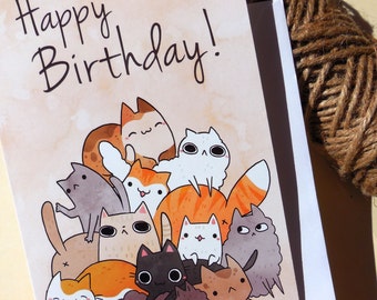 Cat happy birthday card, crazy cat lady card, greeting card, funny card, stationary, Birthday